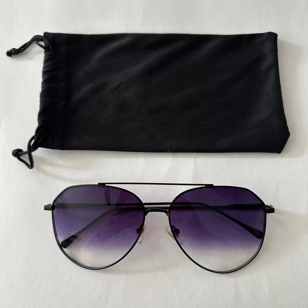 DIFF Eyewear Square Navigator Aviator Sunglasses Black Purple Gradient 61-15-142